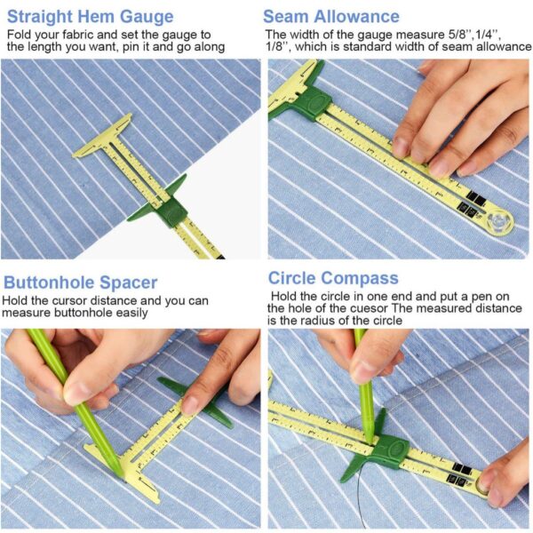 ST-A23 5 in 1 Penggaris Pengukur Tepi Sewing Sliding Gauge Knitting - Image 3